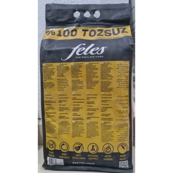 Feles Tozsuz Aktif Karbon Kedi Kumu 10 L İnce Taneli Topaklaşan