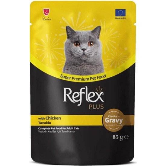 110000971331005.jpg Reflex Plus Sos İçinde Parça Tavuk Etli Yetişkin Kedi Yaş Maması 85 g – 22 Adet