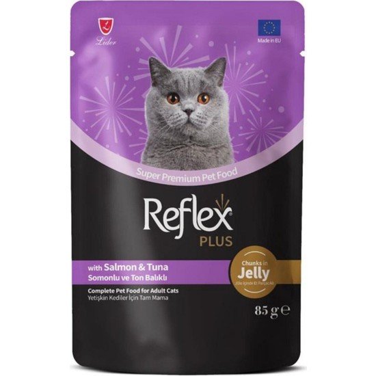 Reflex Plus Jöle İçinde Somonlu ve Ton Balıklı Yetişkin Kedi Konservesi 85 g – 22 Adet