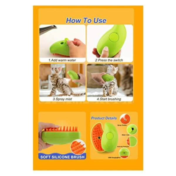 Pet Brush Buharlı Kedi ve Köpek Tarağı Masaj ve Tüy Bakım Fırçası