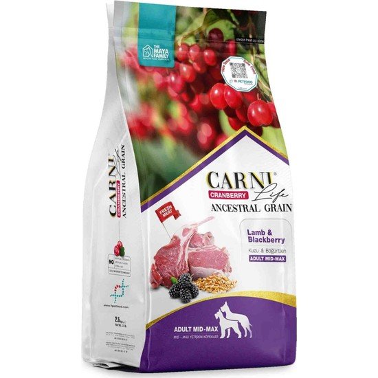 Carni Life Cranberry Ancestral Grain Kuzu & Böğürtlen Medium Maxi Yetişkin Köpek Maması 12+3 kg