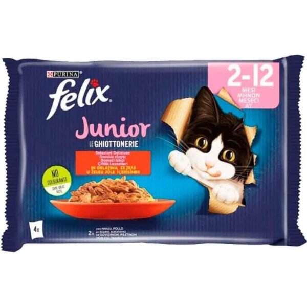 Felix Junior Yavru Kedi Maması Premium 4 x 85 gr Alabalık Lezzeti ile Besleyici Seçim