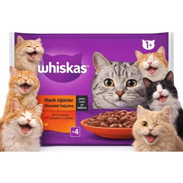 Whiskas Klasik Öğünler Sos İçinde Sığırlı ve Tavuklu Poşet Yaş Mama 340 g (4x85 g) 2'li Paket