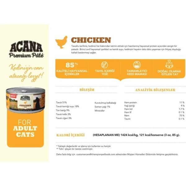 Acana Premium Pate (Ezme) Tavuk Etli Kedi Konservesi 85 g