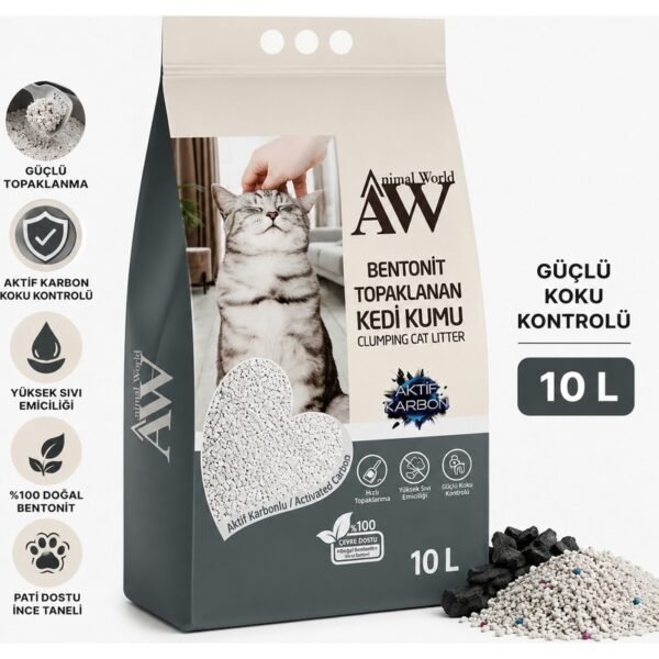 110001986077092-1.jpg Animal World Aktif Karbonlu Topaklanan Bentonit Kedi Kumu 10 L