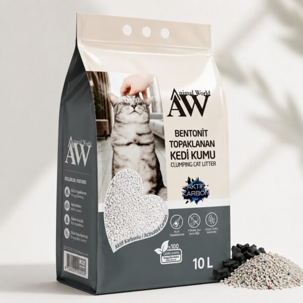 110001986077094-1.jpg Animal World Aktif Karbonlu Topaklanan Bentonit Kedi Kumu 10 L