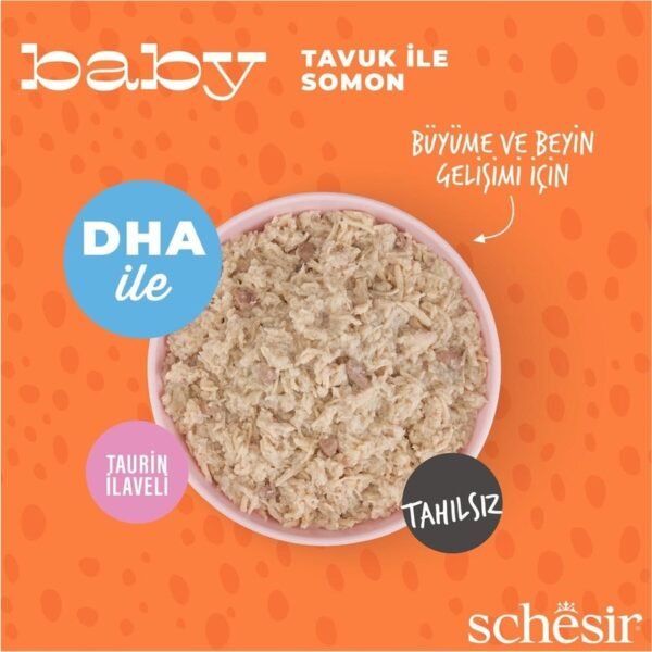 Schesir Tavuk Etli ve Somon Balıklı Tahılsız Yavru Kedi Konservesi 70 g