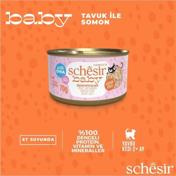 Schesir Tavuk Etli ve Somon Balıklı Tahılsız Yavru Kedi Konservesi 70 g