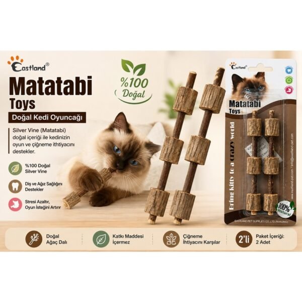 Eastland Matatabi Toys Doğal Matatabi Kedi Oyuncağı 2'li | %100 Doğal Silver Vine Çiğneme Oyuncağı | Diş Bakımı ve Stres Giderici Kedi Oyuncağı
