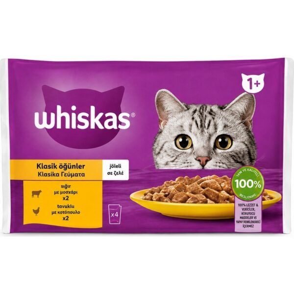 110001990424677-1.jpg Whiskas Pouch Yetişkin Kedi Yaş Maması 4 x 85 g – 340 g