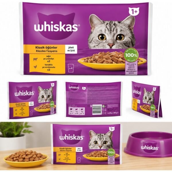 110001990424678-1.jpg Whiskas Pouch Yetişkin Kedi Yaş Maması 4 x 85 g – 340 g