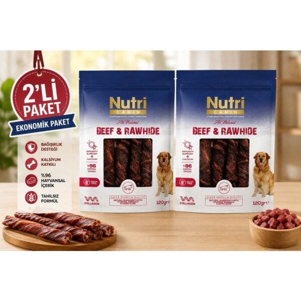 110001992996583-1.jpg Nutri Canin Beef Rawhide Sığır Eti Sarılı Kemik Köpek Ödülü 120 gr x 2 Adet Çiğneme Kemiği