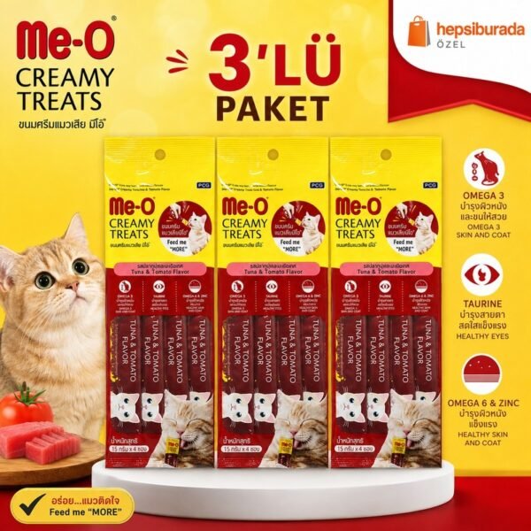 110002009453293-1.jpg Me-O Me-O Creamy Treats Ton Balığı ve Domatesli Kedi Ödül Maması 4X15 gr | 2'li ve 3'lü Avantaj Paketi