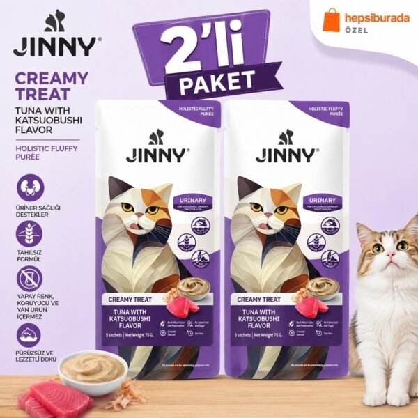 110002012604916-1.jpg Jinny Creamy Treat Urinary Ton Balığı ve Katsuobushi Kedi Ödül Maması 5 x 15 gr x 2