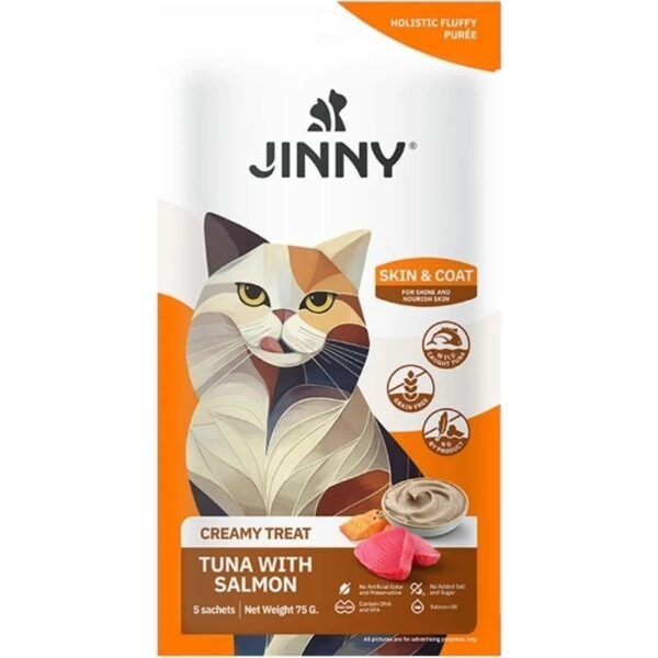 Jinny Cream Treat Skin & Coat Ton Balığı ve Somon Balıklı Krem Kedi Ödül Maması 5 x 15 gr x 2