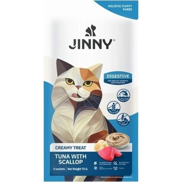Jinny Creamy Treat Digestive Ton Balığı ve Deniz Taraklı Krem Kedi Ödül Maması 5 x 15 gr x 2