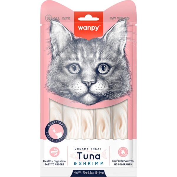 Wanpy Ton Balıklı ve Karidesli Likit Kedi Ödül Maması 2'li Paket 10X14 G