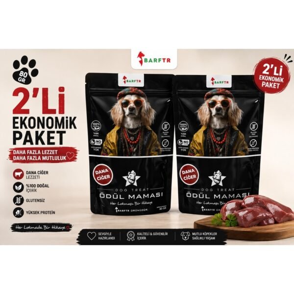 Barftr Dana Ciğer Kurutulmuş Doğal Köpek Ödül Maması 80 g x 2 Adet – 160 g Ekonomik Paket