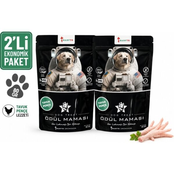 Barftr Tavuk Pençe Kurutulmuş Doğal Köpek Ödülü 80 gr x 2 Adet – 160 gr Ekonomik Paket