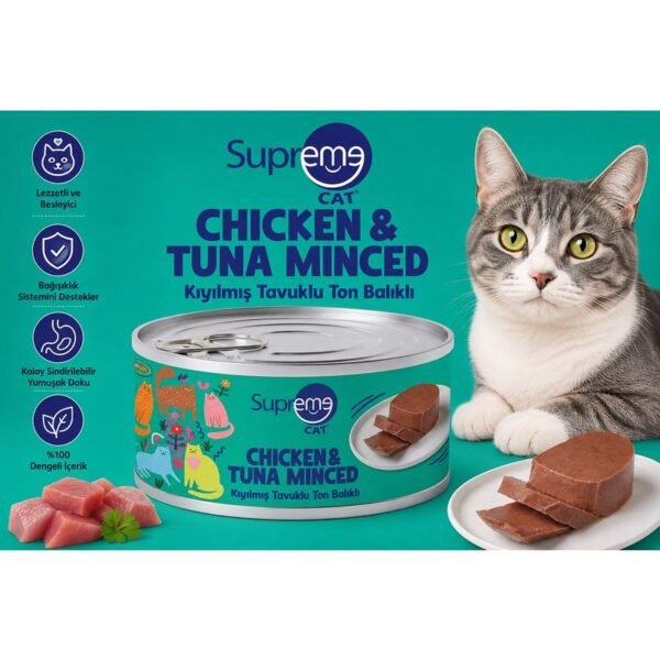 Supreme Cat Tavuk & Ton Balığı Kıyılmış Konserve Yaş Kedi Maması 85 g x 5 – 425 g Ekonomik Paket