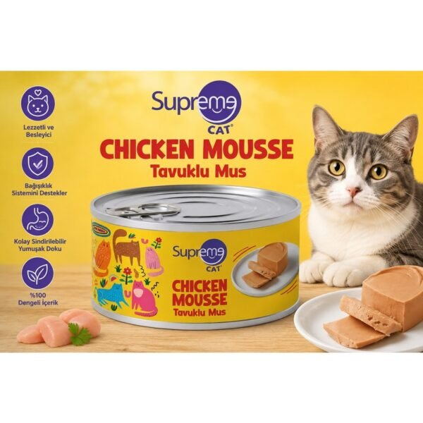 Supreme Cat Konserve Yaş Kedi Maması 85 gr x 5 Adet – Tavuklu Mousse ve Balıklı Kıyılmış Karışık Lezzet Paketi 425 gr