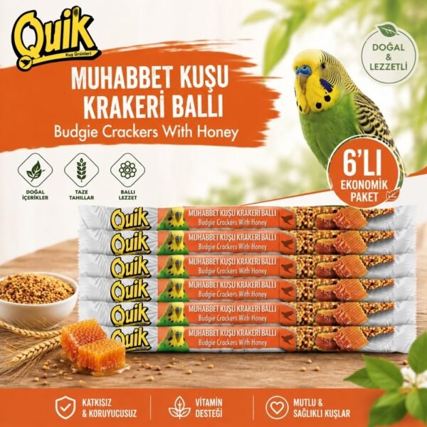 Quik Ballı Muhabbet Kuşu Krakeri 6’lı Paket Ballı Kuş Ödül Krakeri