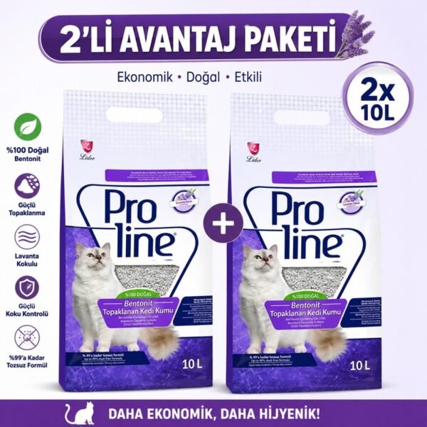 Proline Lavanta Kokulu Bentonit Kedi Kumu 10 L x2 + Crocus Karışık Krema Kedi Ödülü 4 Paket