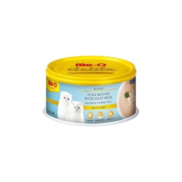 Me-O Delite Keçi Sütlü Tahılsız Yavru Kedi Konservesi 80 g x 2 Tavuklu & Ton Balıklı