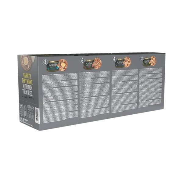 Schesir After Dark Tavuklu, Bıldırcın Yumurtalı, Sığır ve Ördekli Yetişkin Kedi Konservesi Çeşit Paketi 12x80 g