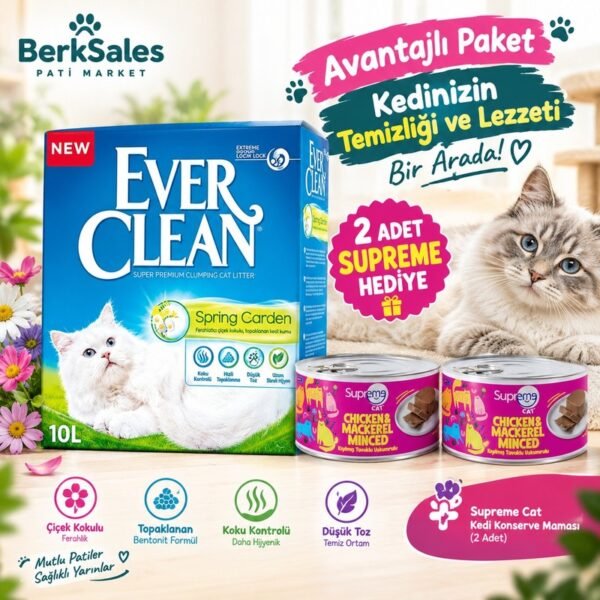 110002114089798.jpg Ever Clean Spring Garden Çiçek Kokulu Kedi Kumu 10 L + 2 Adet Supreme Cat Yaş Mama