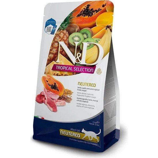 N&D Tropical Selection Neutered Kuzu Etli Kısırlaştırılmış Kedi Maması 1,5 kg + Felix 4x85 g Yaş Mama Hediye