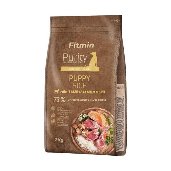 Fitmin Dog Purity Rice Puppy Kuzu ve Somonlu Yavru Köpek Maması 2 kg + Delibon S Beyaz 20'li Burgu Çubuk