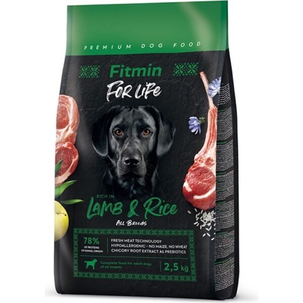 Fitmin For Life Kuzu Etli ve Pirinçli Yetişkin Köpek Maması 2,5 kg + Delibon M Natural 12'li Burgu Çubuk