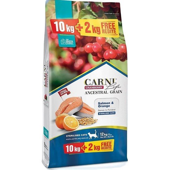 Carni Life Cranberry Somonlu Portakallı Kısır Kedi Maması 10+2 kg + Proline Marsilya 2 x 5 L