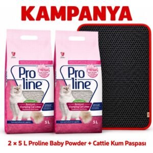 Proline Baby Powder Kedi Kumu 2x5 L + Cattie Altıgen Kırmızı Kum Paspası