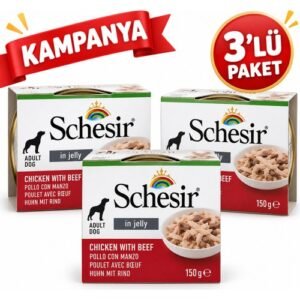 Schesir Jelly Tavuk ve Sığır Etli Jöle Içinde Yetişkin Köpek Konservesi 3 x 150 G